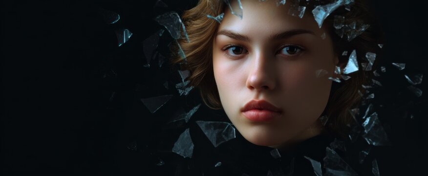 young woman disintegrating into pieces representing emotional breakdown and vulnerability