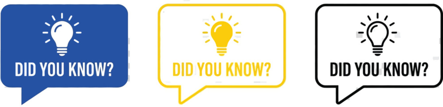 Did you know question icon set. Light bulb with speech bubble for tips, facts, and educational content. Vector illustration