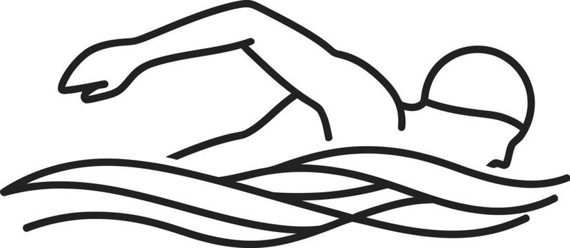 Minimalist vector icon of a swimmer in the front crawl style, ideal for illustrating aquatic sports, pool activities, and active lifestyle concepts.
