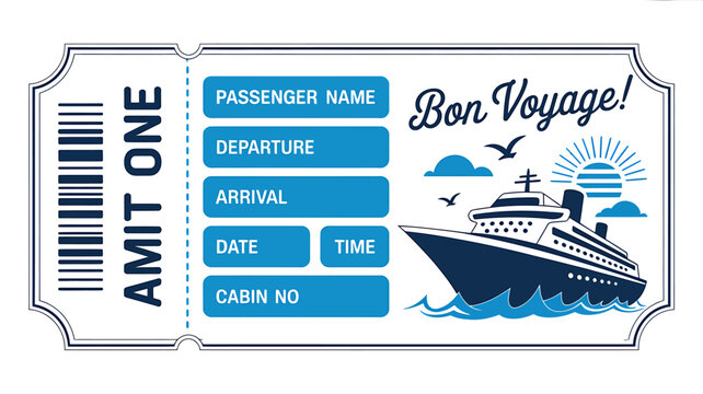 Bon Voyage Cruise Ticket Boarding Pass Design Template Illustration