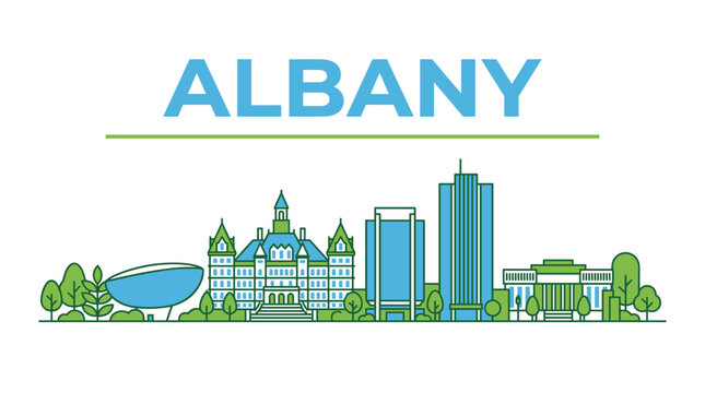 Albany New York city skyline landmarks featuring the State Capitol vector illustration