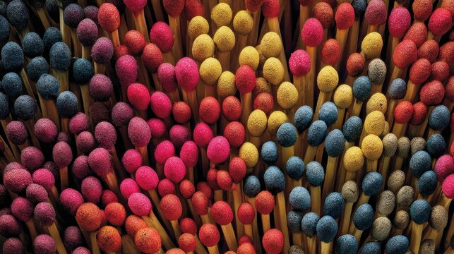 Brightly colored match heads filled the view from above.
