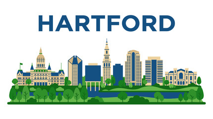 Fototapeta premium Hartford Connecticut city skyline vector illustration with landmarks isolated on white background