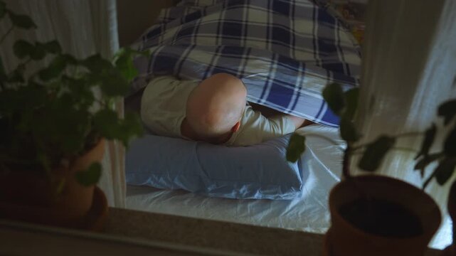 Man Going to Bed Seen Through Window | Night Routine Turning Off Lights