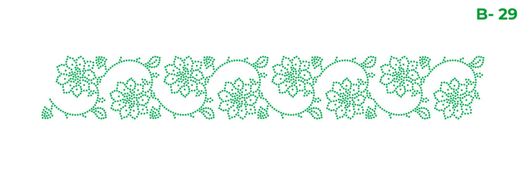 Rhinestone hotfix transfer seamless border floral motifs and swirling vines, perfect for ladies' suits, sarees, and other clothing material, 2.2 mm or 6 ss stone hole size.