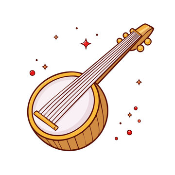 A cartoon banjo with sparkly accents and a clean white background