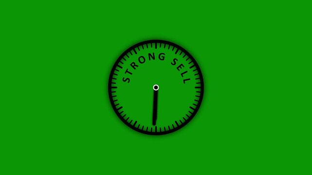 A simple black clock face with the words STRONGSEL displayed around the dial against a solid bright green background with no other present. Keywords: clock, time, strong sell