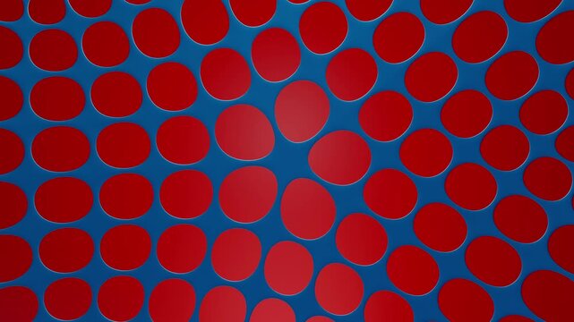 Dynamic red and blue patterns continuously alter in shape and form