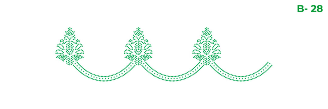 Rhinestone hotfix transfer border design features repeating floral motifs connected by a wavy line, perfect for ladies' suits, sarees, and other clothing material, 2.2 mm or 6 ss stone hole size.