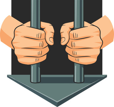 Close-up illustration of hands gripping prison bars symbolizing loss of freedom