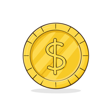 Shiny golden coin with a bold dollar sign symbol, isolated on a clean white background, representing wealth and financial success