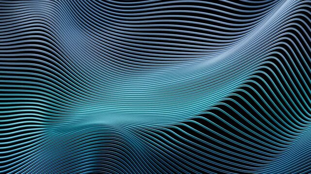 Wavy lines move and change in patterns in a dark space