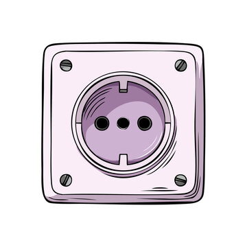 Hand drawn illustration of a light purple european power socket outlet