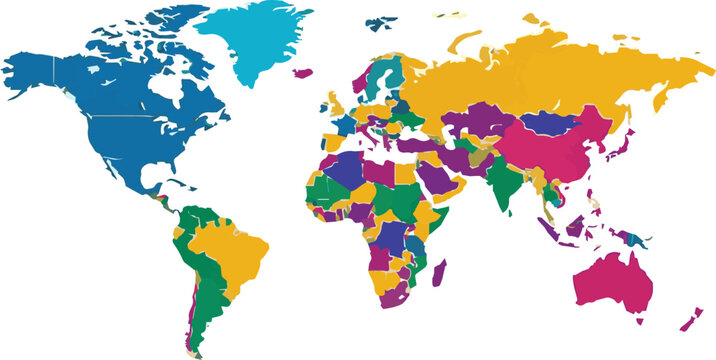A colorful illustration map of the world displays various countries in different vibrant hues on a white background in Untitled-11.eps