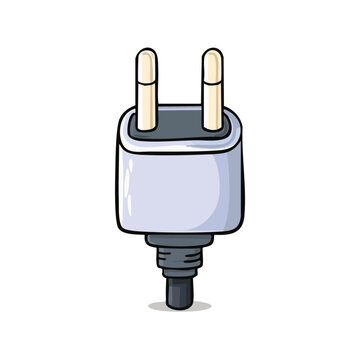 Cartoon style European electrical plug with two round pins and adapter connection