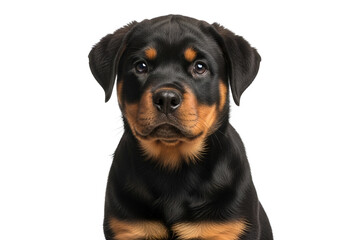 Fototapeta premium Rottweiler Puppy Closeup Portrait Isolated on White Background Cute Dog Face