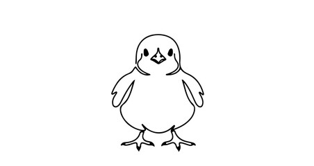 Fototapeta premium A cute cartoon chick standing on a white background, illustrated in a simple and adorable style.