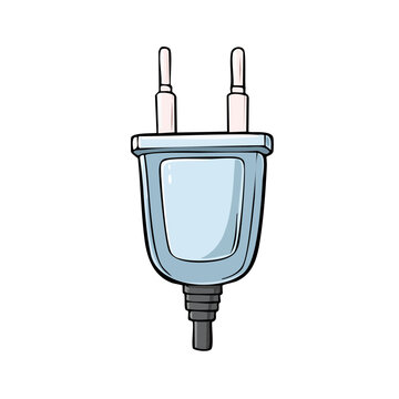 Hand drawn illustration of a European electrical plug with two round pins and a gray cord