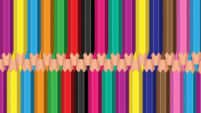Animated video transition on a green background with colored pencils, school footage