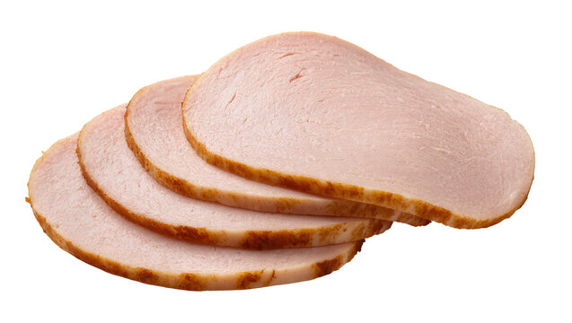 Thinly sliced deli turkey breast with browned edges, isolated on transparent background