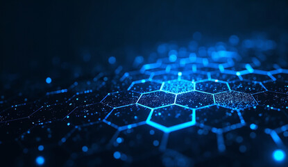 Obraz premium Blue tech background featuring circuit lines and hexagons with dark background