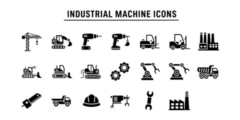 Professional Iconographic Industrial Machines and Construction Equipment Vector Icon Set for Business and Technology Use © MstSomaya