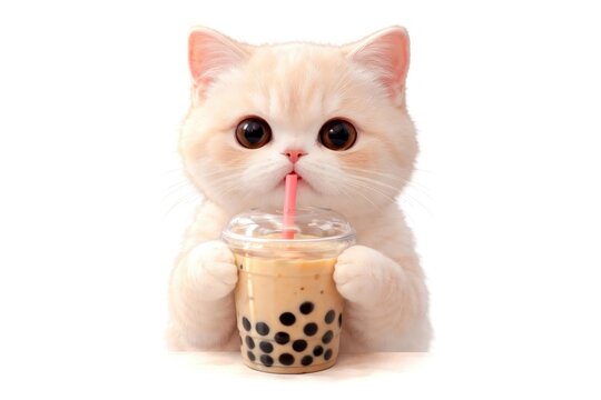 Cute cat enjoying bubble tea.