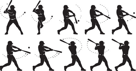 Fototapeta premium Sequence of silhouettes of a baseball player swinging a bat