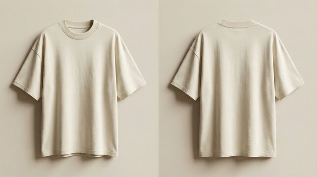 Front and Back View of Cream Oversized Cotton T-Shirt Mockup