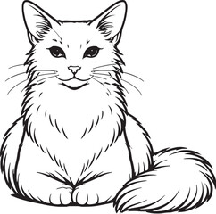 Obraz premium Somali cat loaf sitting line art illustration, Somali cat front view outline vector
