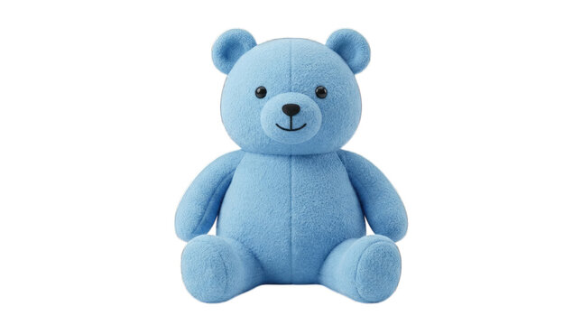 Cute blue plush teddy bear toy sitting isolated on transparent background