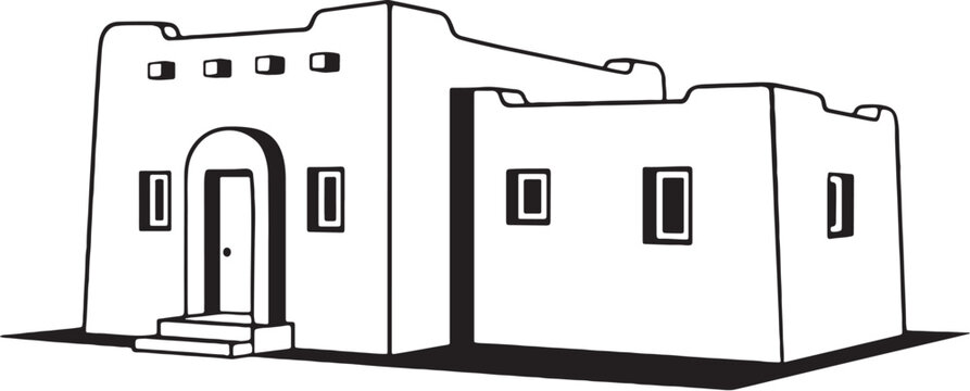 Desert adobe house line art southwestern architecture clay home outline vector illustration
