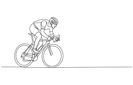One line art of a professional cyclist with white background illustration movement competition outdoors activity headwind concentration training exercise competitive athletic recreation