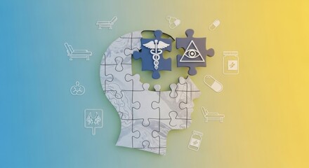 Fototapeta premium Human Brain Puzzle with Medical Symbols