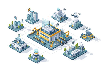 Naklejka premium Isometric Industrial Complex with Various Buildings.
