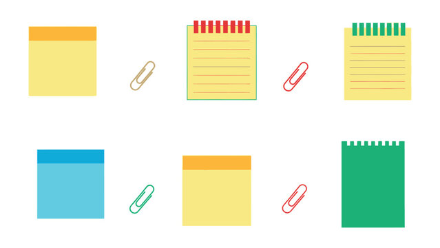 Colorful Notes: A collection of vibrant sticky notes and paper clips, ready for organizing ideas and jotting down thoughts.