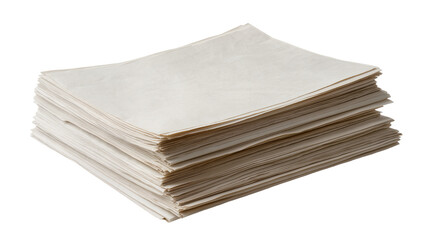 Stack of thin beige paper sheets, isolated on transparent background