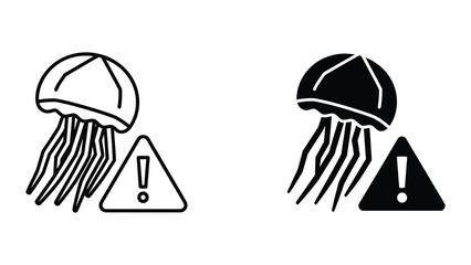 Contrast between safe and hazardous jellyfish representations with warning signs © MSTMURSHIDA