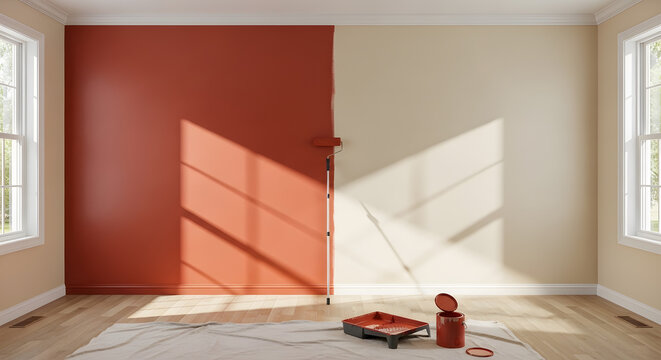 DIY home renovation wall painting | living room interior design makeover | painting a room with terracotta red | home improvement project with fresh paint colors