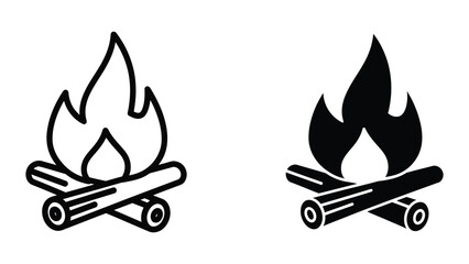 Two contrasting styles of campfire illustrations on a white background © MSTMURSHIDA