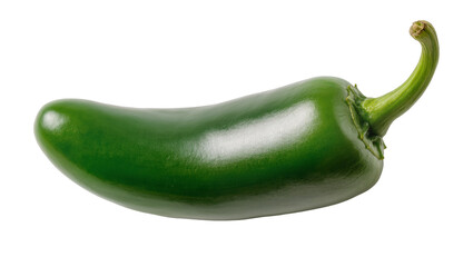Single fresh green jalapeno pepper with curved stem isolated on transparent background © Elena