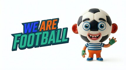 Fototapeta premium A playful 3D soccer mascot character with a football head and bold typography. High-quality isolated digital asset for sports branding and fan content.
