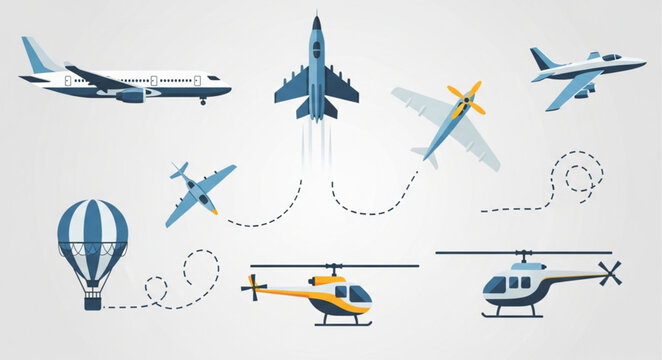 Collection of various aircraft and air vehicles.