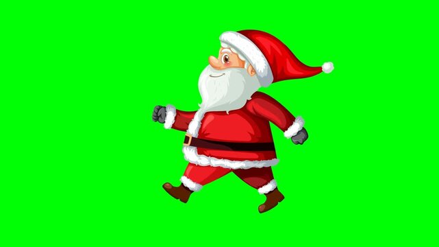 Santa Claus animation on a green background. Cartoon footage of Christmas, chroma key, and Santa Claus.