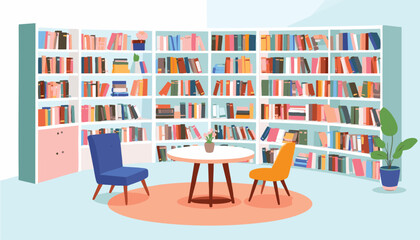vector Cozy Reading Nook with Bookshelves and Chairs © Asvara