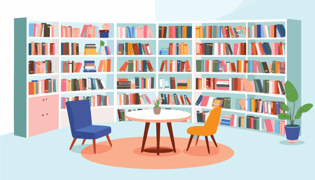 vector Cozy Reading Nook with Bookshelves and Chairs