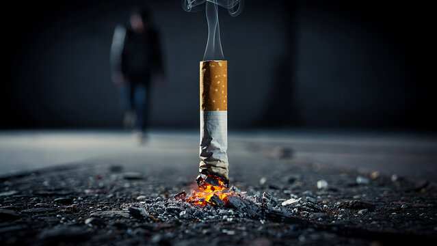 Burning Cigarette Ash Street Quit Smoking Awareness Concept