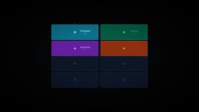 Sixbutton user interface against dark background. Suitable for technology, web development, and designrelated projects targeting a modern audience. ProRes 4444 Alpha Channel