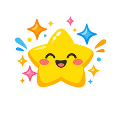 Fototapeta premium kawaii star, happy star, cute star, smiling star, cheerful star, star character, anthropomorphic star, glowing star, radiant energy, colorful energy, shining star, cute cartoon, chibi style, playful d
