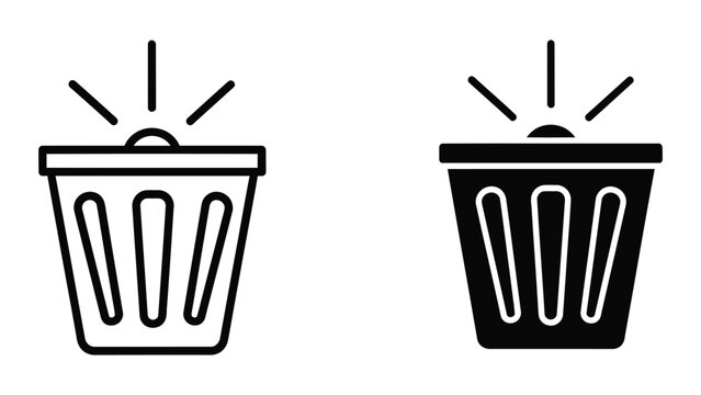 Comparison of a regular trash bin and a filled trash bin icon design